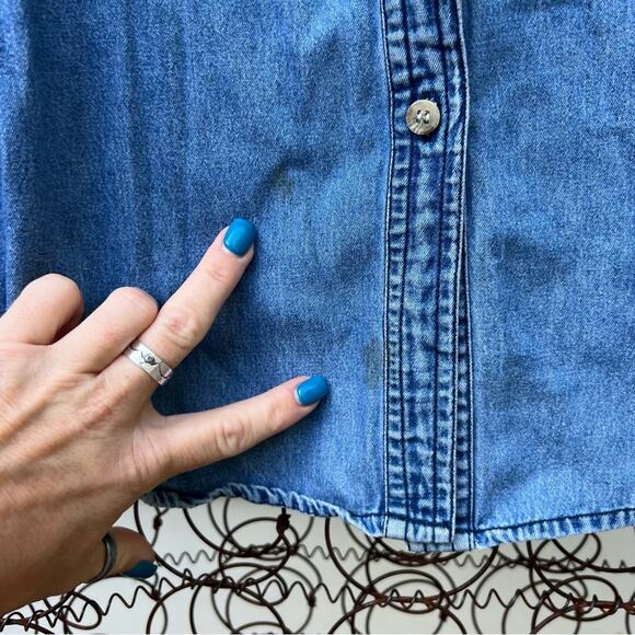 Vintage 90s fall harvest Halloween long sleeve denim chambray button up shirt - Picture 5 of 8